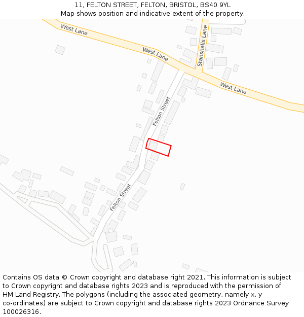 11, FELTON STREET, FELTON, BRISTOL, BS40 9YL: Location map and indicative extent of plot