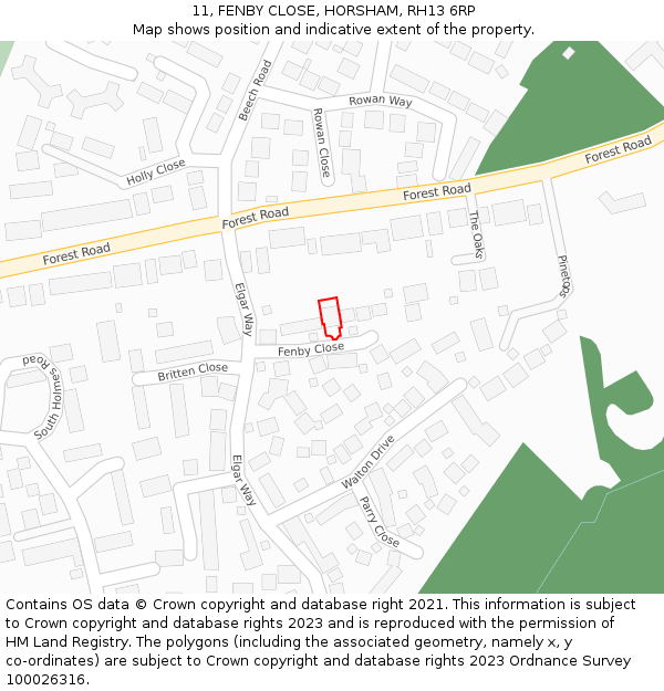 11, FENBY CLOSE, HORSHAM, RH13 6RP: Location map and indicative extent of plot