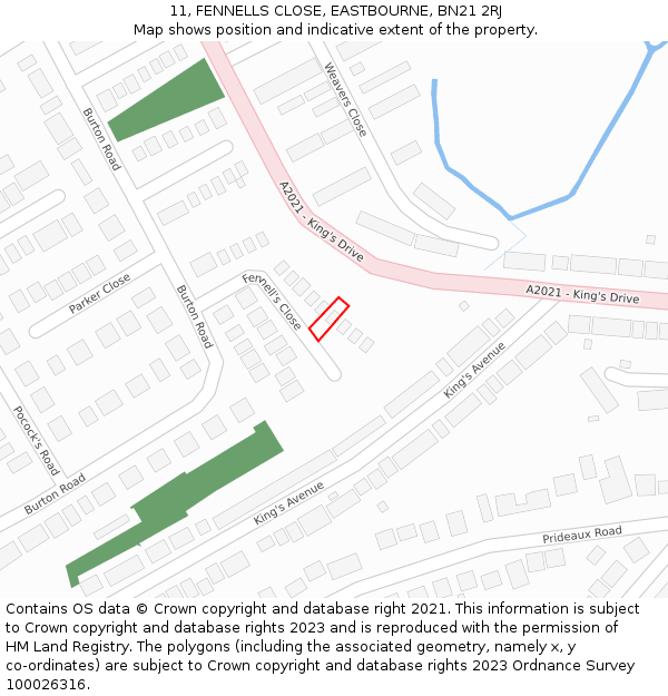 11, FENNELLS CLOSE, EASTBOURNE, BN21 2RJ: Location map and indicative extent of plot