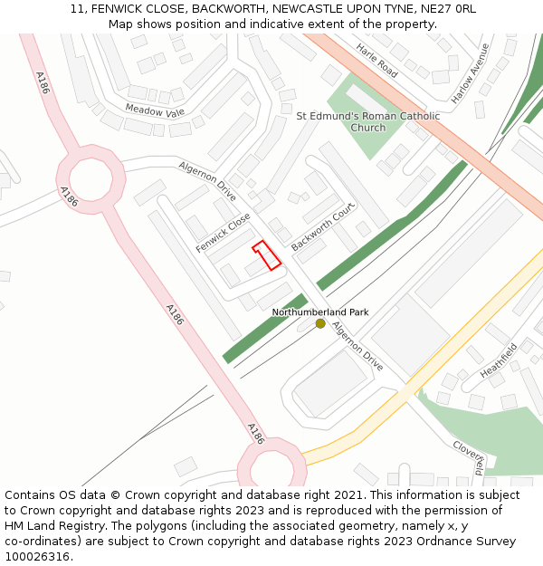 11, FENWICK CLOSE, BACKWORTH, NEWCASTLE UPON TYNE, NE27 0RL: Location map and indicative extent of plot