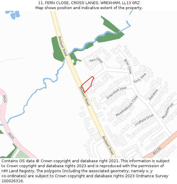 11, FERN CLOSE, CROSS LANES, WREXHAM, LL13 0RZ: Location map and indicative extent of plot