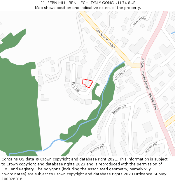 11, FERN HILL, BENLLECH, TYN-Y-GONGL, LL74 8UE: Location map and indicative extent of plot