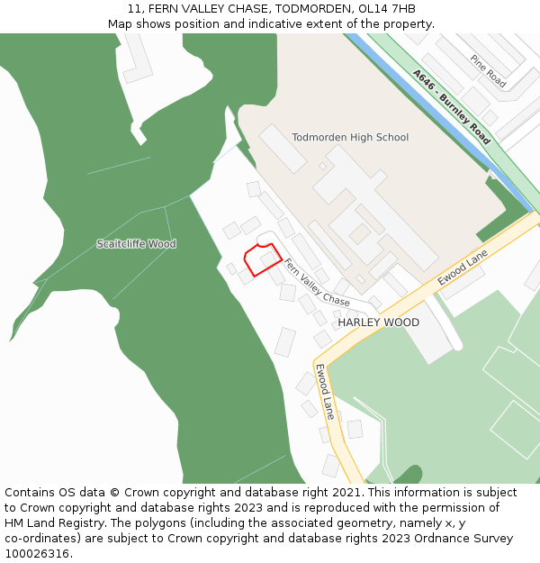 11, FERN VALLEY CHASE, TODMORDEN, OL14 7HB: Location map and indicative extent of plot