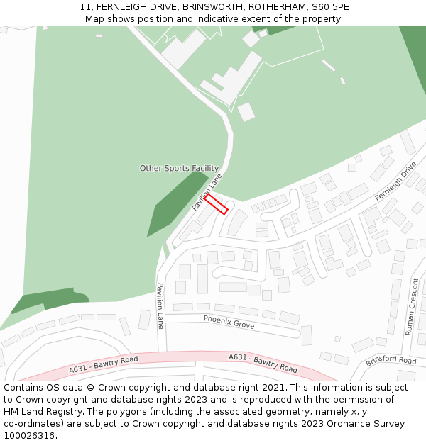 11, FERNLEIGH DRIVE, BRINSWORTH, ROTHERHAM, S60 5PE: Location map and indicative extent of plot