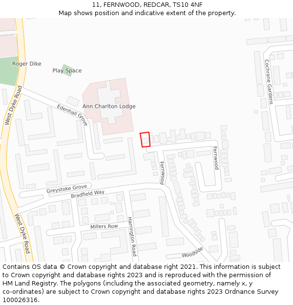 11, FERNWOOD, REDCAR, TS10 4NF: Location map and indicative extent of plot