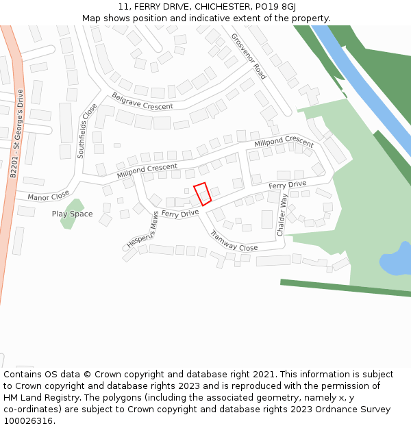 11, FERRY DRIVE, CHICHESTER, PO19 8GJ: Location map and indicative extent of plot