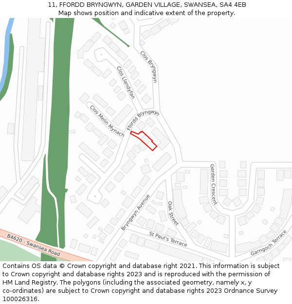 11, FFORDD BRYNGWYN, GARDEN VILLAGE, SWANSEA, SA4 4EB: Location map and indicative extent of plot