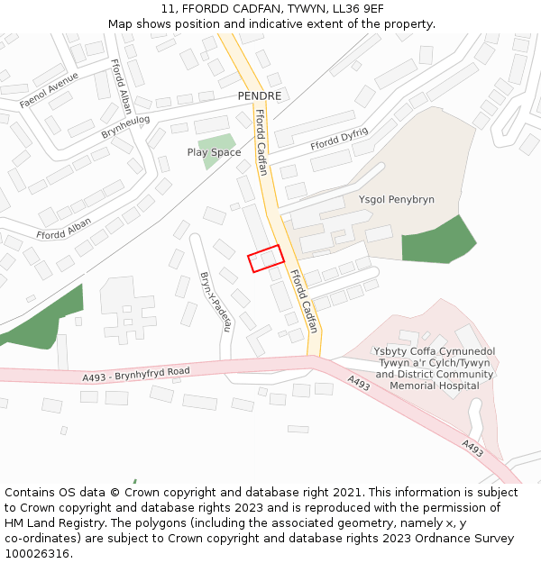 11, FFORDD CADFAN, TYWYN, LL36 9EF: Location map and indicative extent of plot
