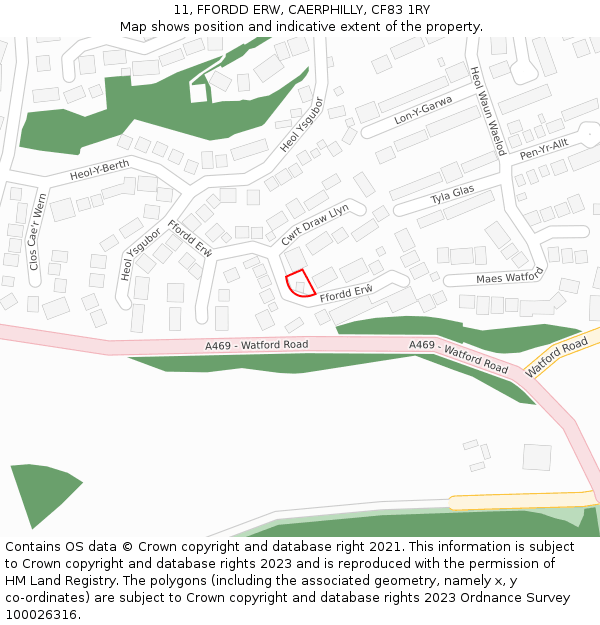 11, FFORDD ERW, CAERPHILLY, CF83 1RY: Location map and indicative extent of plot