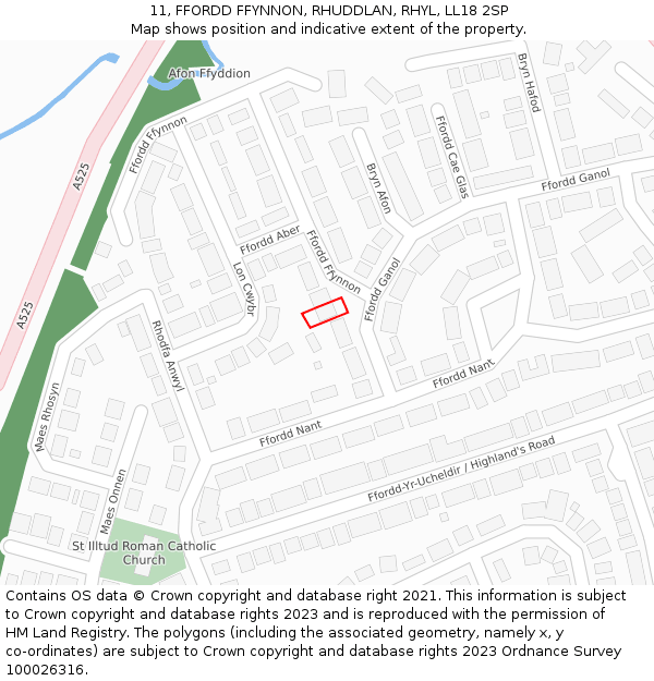 11, FFORDD FFYNNON, RHUDDLAN, RHYL, LL18 2SP: Location map and indicative extent of plot
