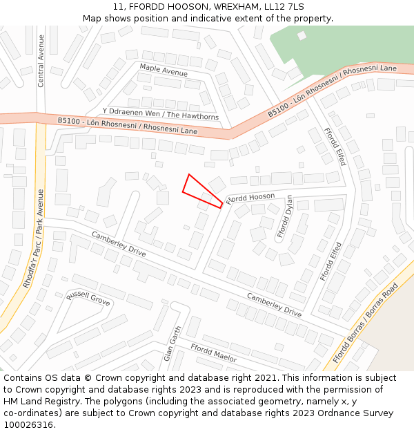 11, FFORDD HOOSON, WREXHAM, LL12 7LS: Location map and indicative extent of plot