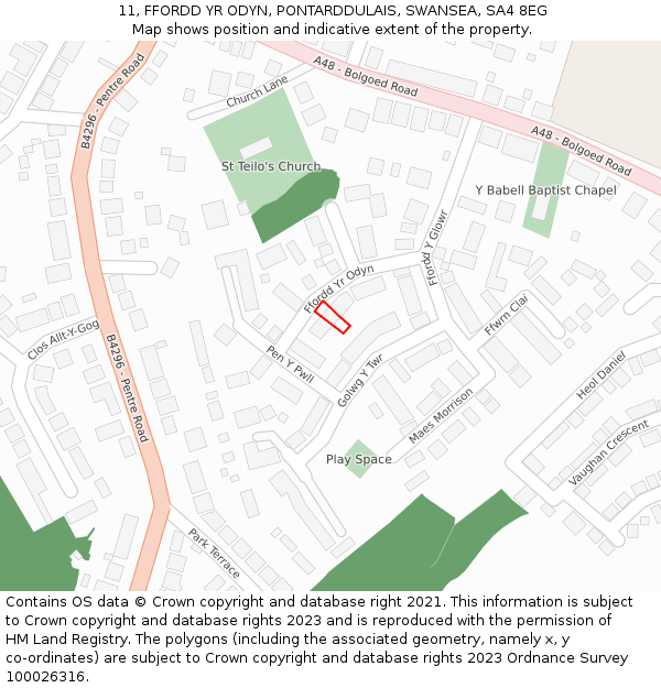 11, FFORDD YR ODYN, PONTARDDULAIS, SWANSEA, SA4 8EG: Location map and indicative extent of plot