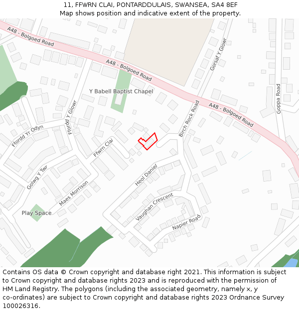 11, FFWRN CLAI, PONTARDDULAIS, SWANSEA, SA4 8EF: Location map and indicative extent of plot