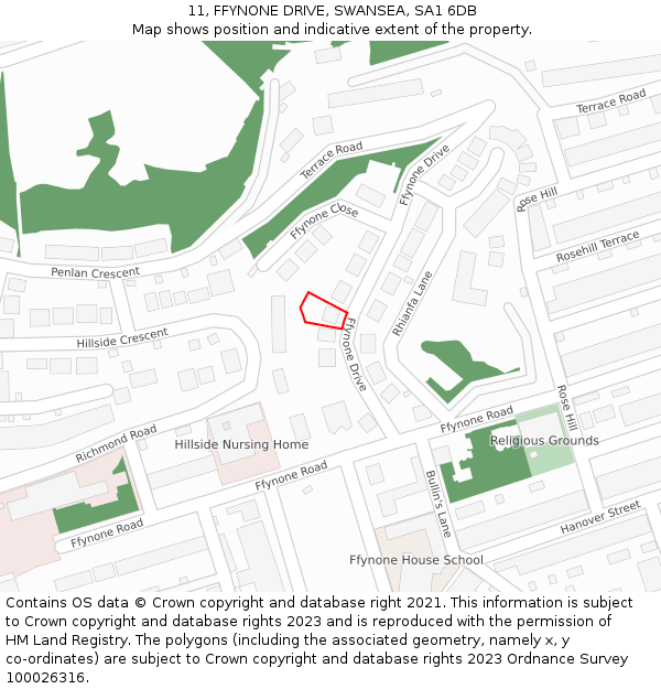 11, FFYNONE DRIVE, SWANSEA, SA1 6DB: Location map and indicative extent of plot