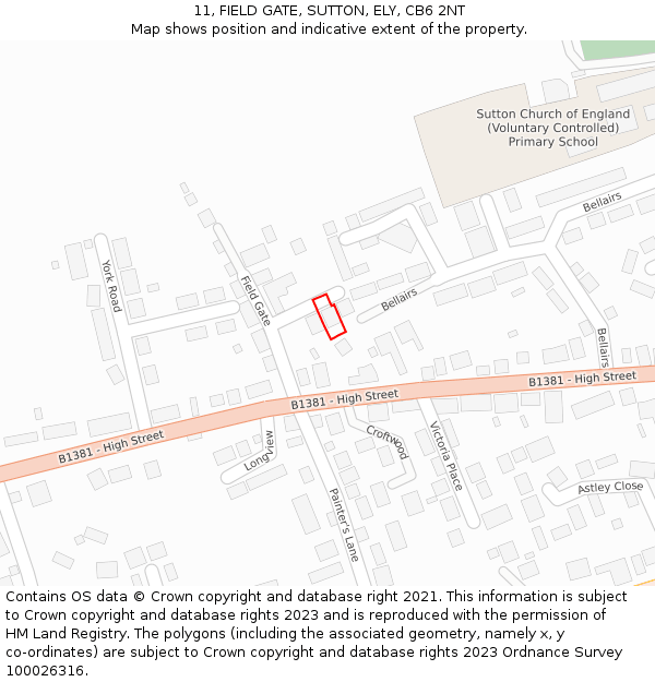 11, FIELD GATE, SUTTON, ELY, CB6 2NT: Location map and indicative extent of plot