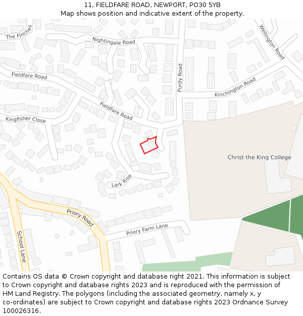 11, FIELDFARE ROAD, NEWPORT, PO30 5YB: Location map and indicative extent of plot