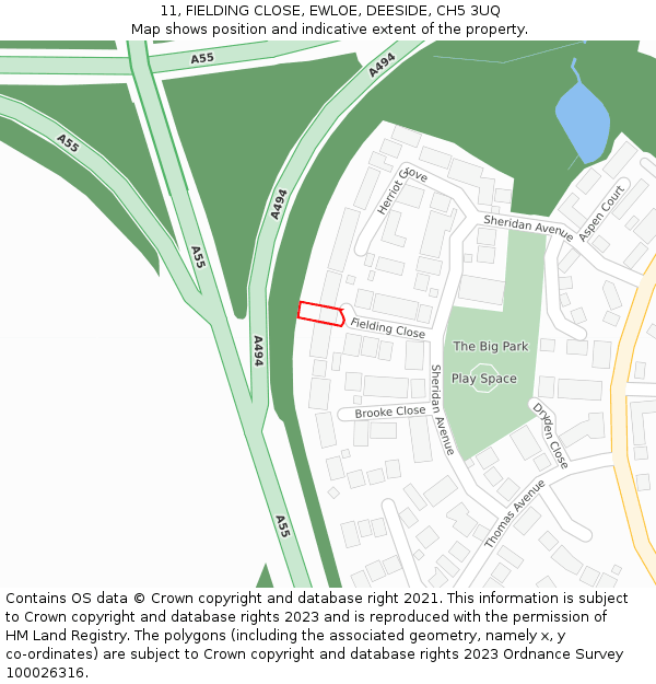 11, FIELDING CLOSE, EWLOE, DEESIDE, CH5 3UQ: Location map and indicative extent of plot