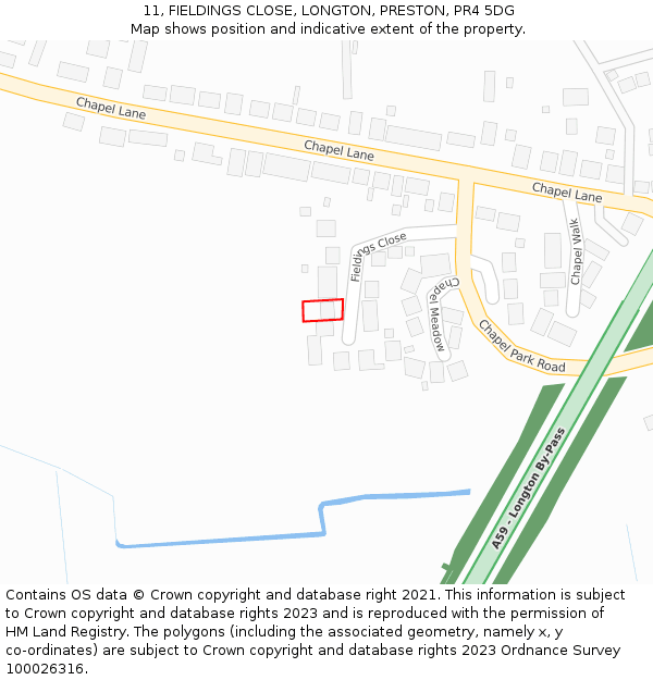11, FIELDINGS CLOSE, LONGTON, PRESTON, PR4 5DG: Location map and indicative extent of plot