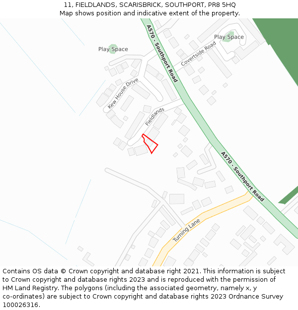 11, FIELDLANDS, SCARISBRICK, SOUTHPORT, PR8 5HQ: Location map and indicative extent of plot