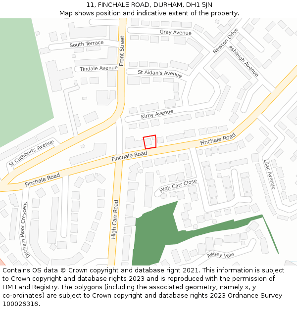 11, FINCHALE ROAD, DURHAM, DH1 5JN: Location map and indicative extent of plot