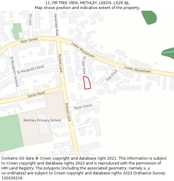11, FIR TREE VIEW, METHLEY, LEEDS, LS26 9JL: Location map and indicative extent of plot
