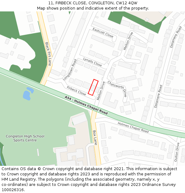 11, FIRBECK CLOSE, CONGLETON, CW12 4QW: Location map and indicative extent of plot