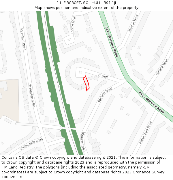 11, FIRCROFT, SOLIHULL, B91 1JL: Location map and indicative extent of plot