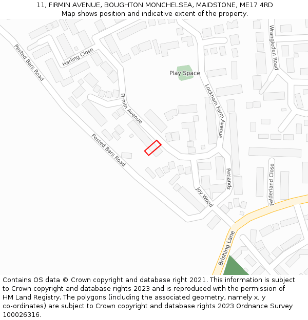 11, FIRMIN AVENUE, BOUGHTON MONCHELSEA, MAIDSTONE, ME17 4RD: Location map and indicative extent of plot