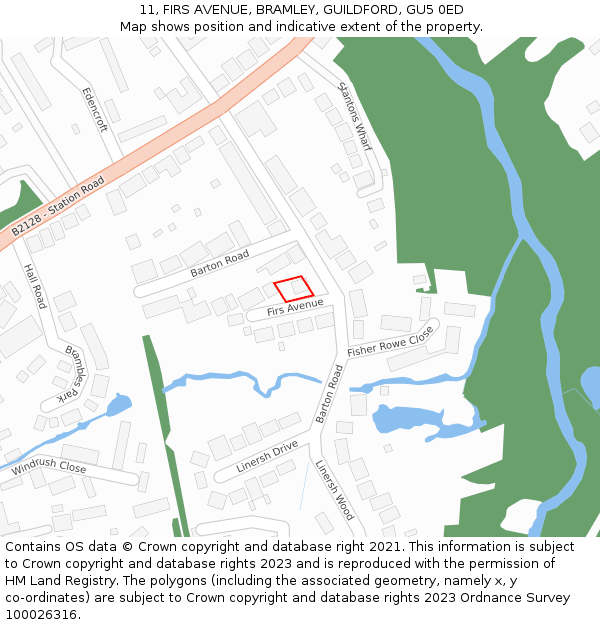 11, FIRS AVENUE, BRAMLEY, GUILDFORD, GU5 0ED: Location map and indicative extent of plot