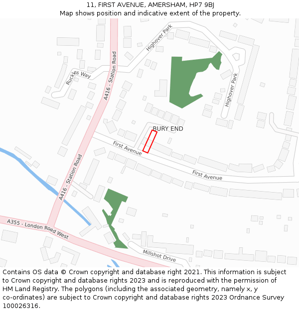 11, FIRST AVENUE, AMERSHAM, HP7 9BJ: Location map and indicative extent of plot