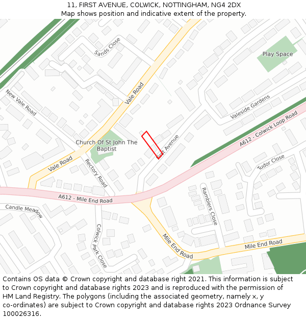 11, FIRST AVENUE, COLWICK, NOTTINGHAM, NG4 2DX: Location map and indicative extent of plot