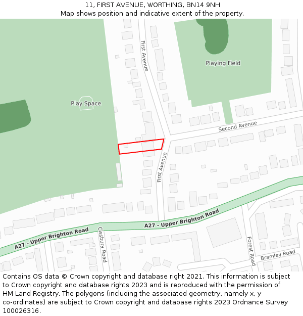 11, FIRST AVENUE, WORTHING, BN14 9NH: Location map and indicative extent of plot