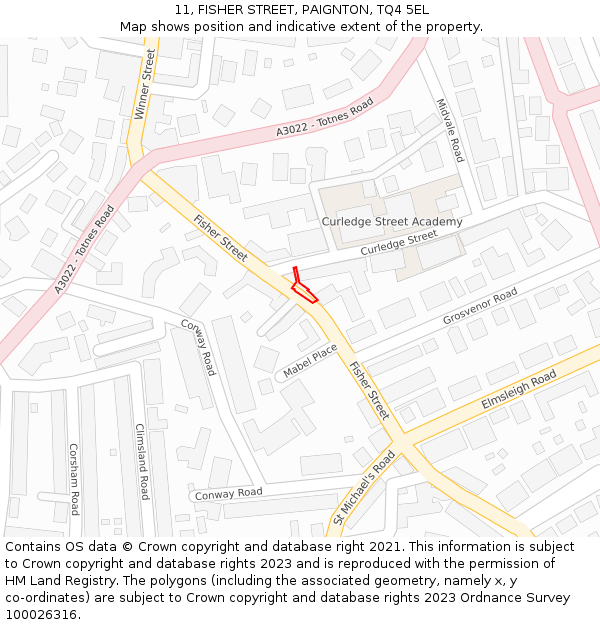 11, FISHER STREET, PAIGNTON, TQ4 5EL: Location map and indicative extent of plot