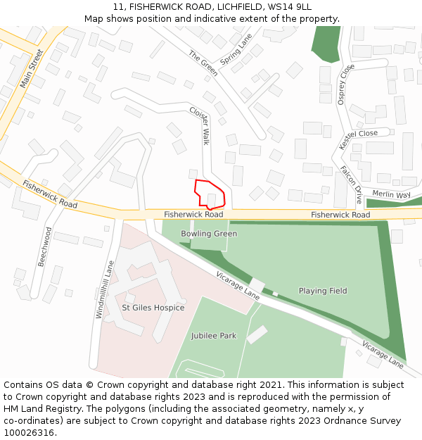 11, FISHERWICK ROAD, LICHFIELD, WS14 9LL: Location map and indicative extent of plot