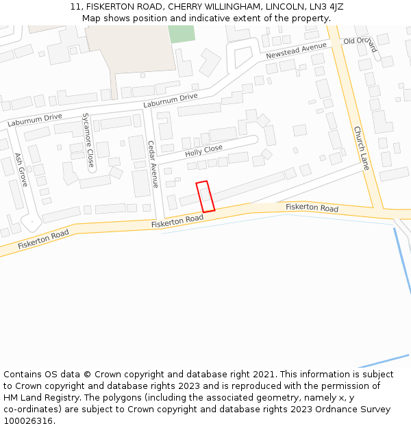11, FISKERTON ROAD, CHERRY WILLINGHAM, LINCOLN, LN3 4JZ: Location map and indicative extent of plot