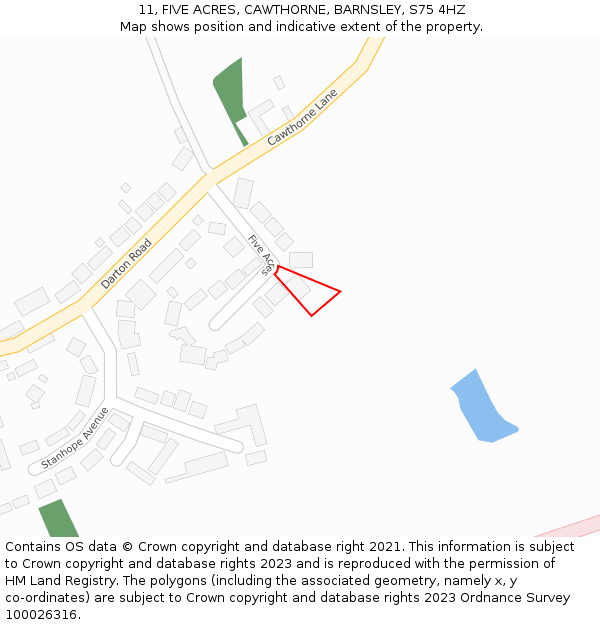 11, FIVE ACRES, CAWTHORNE, BARNSLEY, S75 4HZ: Location map and indicative extent of plot