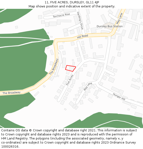 11, FIVE ACRES, DURSLEY, GL11 4JP: Location map and indicative extent of plot