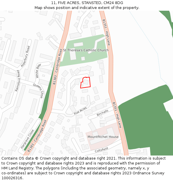 11, FIVE ACRES, STANSTED, CM24 8DG: Location map and indicative extent of plot