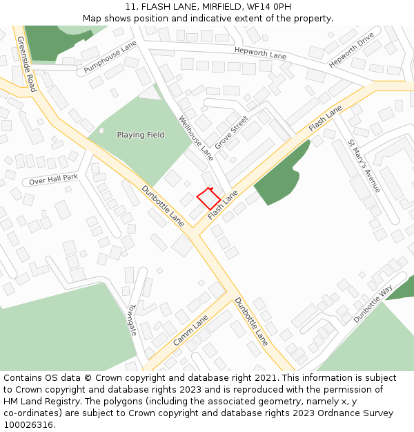 11, FLASH LANE, MIRFIELD, WF14 0PH: Location map and indicative extent of plot