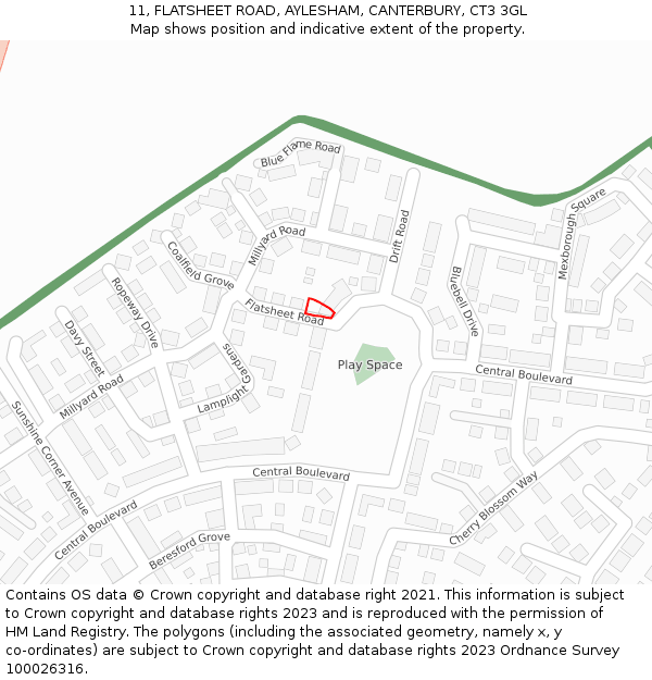 11, FLATSHEET ROAD, AYLESHAM, CANTERBURY, CT3 3GL: Location map and indicative extent of plot