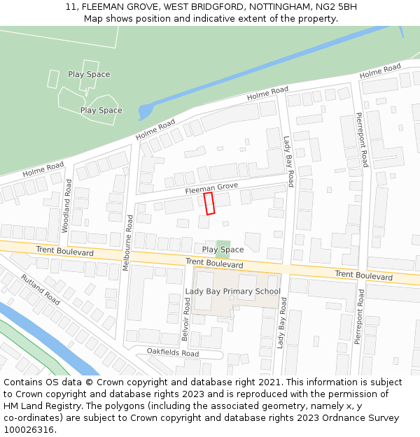 11, FLEEMAN GROVE, WEST BRIDGFORD, NOTTINGHAM, NG2 5BH: Location map and indicative extent of plot