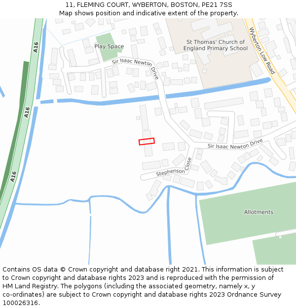 11, FLEMING COURT, WYBERTON, BOSTON, PE21 7SS: Location map and indicative extent of plot