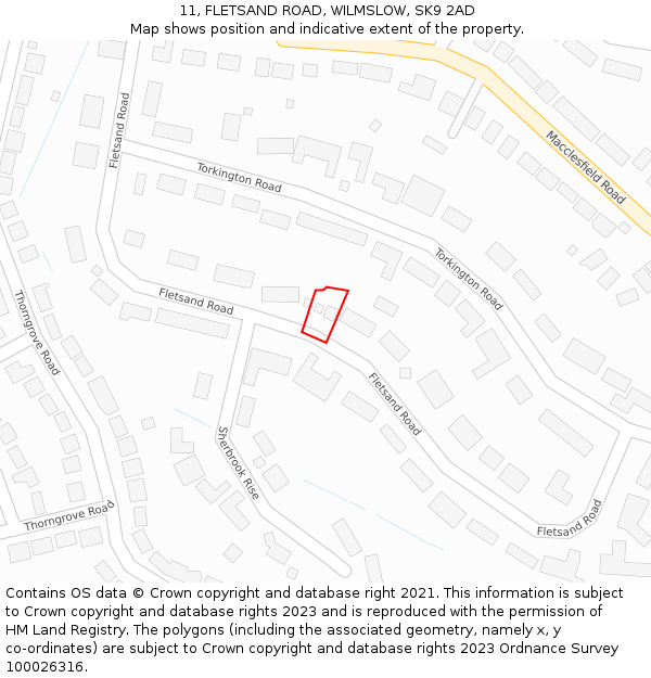 11, FLETSAND ROAD, WILMSLOW, SK9 2AD: Location map and indicative extent of plot