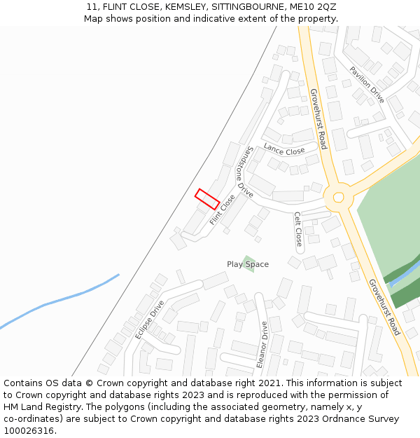 11, FLINT CLOSE, KEMSLEY, SITTINGBOURNE, ME10 2QZ: Location map and indicative extent of plot