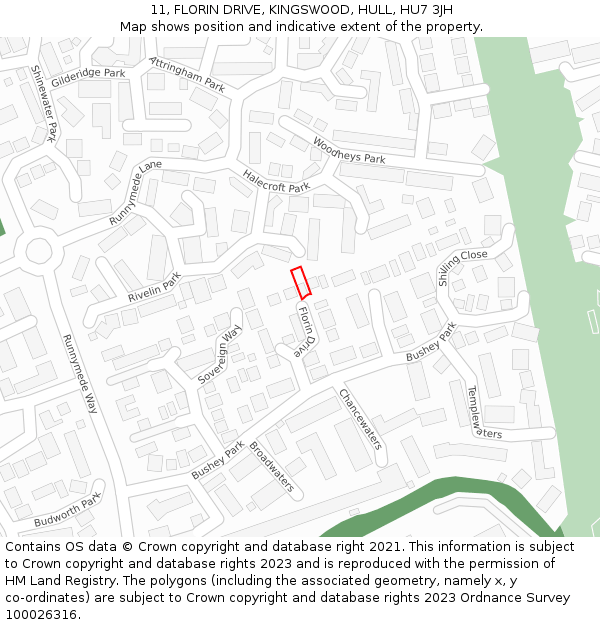 11, FLORIN DRIVE, KINGSWOOD, HULL, HU7 3JH: Location map and indicative extent of plot