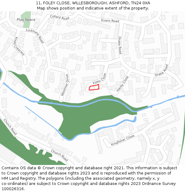 11, FOLEY CLOSE, WILLESBOROUGH, ASHFORD, TN24 0XA: Location map and indicative extent of plot