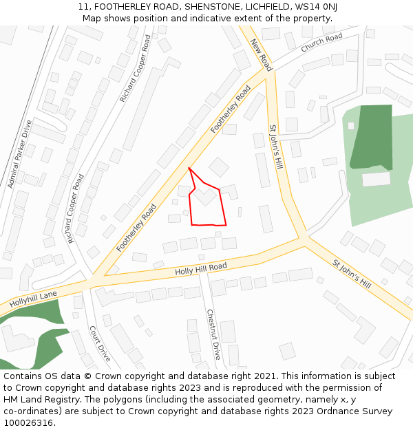 11, FOOTHERLEY ROAD, SHENSTONE, LICHFIELD, WS14 0NJ: Location map and indicative extent of plot