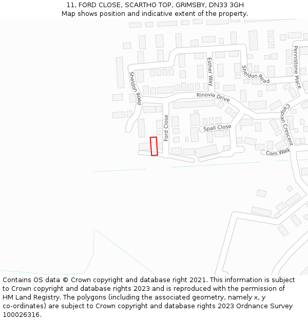 11, FORD CLOSE, SCARTHO TOP, GRIMSBY, DN33 3GH: Location map and indicative extent of plot