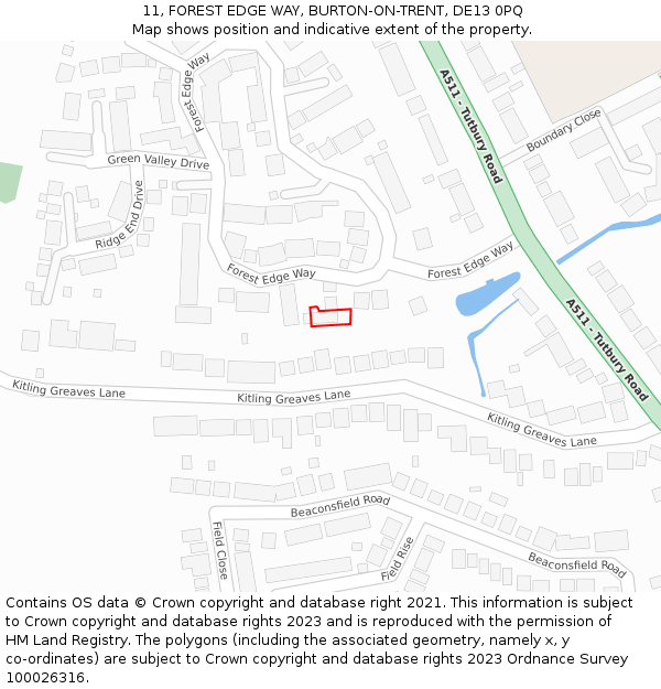 11, FOREST EDGE WAY, BURTON-ON-TRENT, DE13 0PQ: Location map and indicative extent of plot