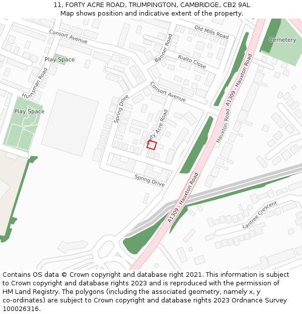 11, FORTY ACRE ROAD, TRUMPINGTON, CAMBRIDGE, CB2 9AL: Location map and indicative extent of plot